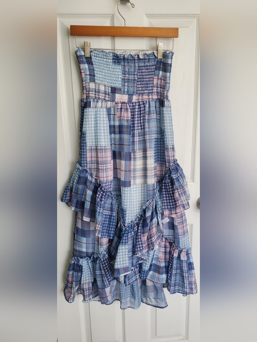 Life Patchwork Plaid Smocked Strapless Cottagecore Prairie Dress/Skirt